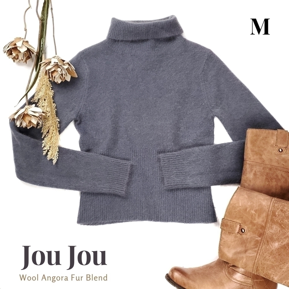 Jou Jou Grey Wool Angora Blend Turtleneck Sweater Womens Med